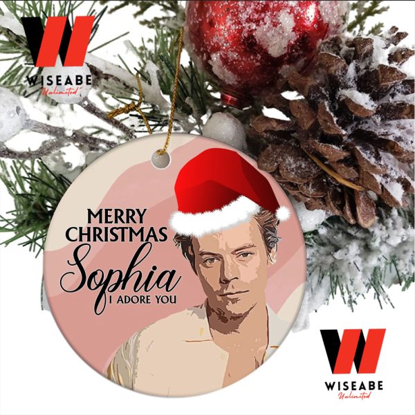 Customized Name Harry Styles Santa Merry Christmas Ornament, Personalized Christmas Tree Ornament