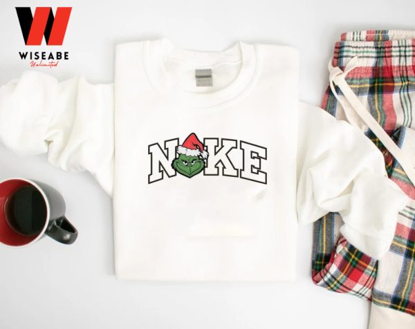 Grinch Face Santa Hat Nike Christmas Sweatshirt, Funny Christmas Sweatshirts