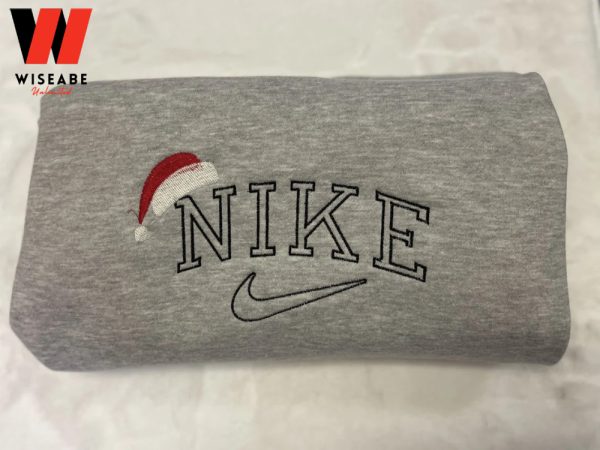 Embroidered Santa Hat Nike Christmas Sweatshirt, Funny Christmas Sweatshirts