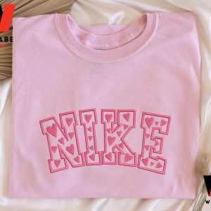 Cheap Pink Heart With Nike Embroidered Sweatshirt