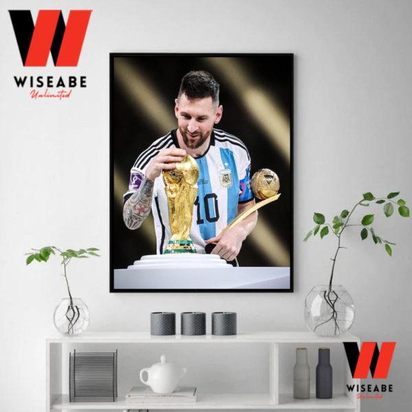 Hot Lionel Messi With World Cup Trophy 2022 Poster