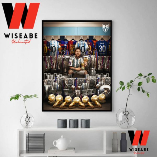 Hot Lionel Messi With Trophys And Awards Poster