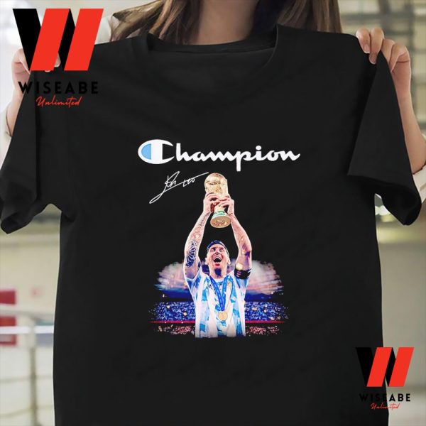 Hot Champion Lionel Messi And World Cup Trophy 2022 T Shirt