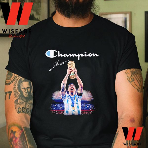 Hot Champion Lionel Messi And World Cup Trophy 2022 T Shirt