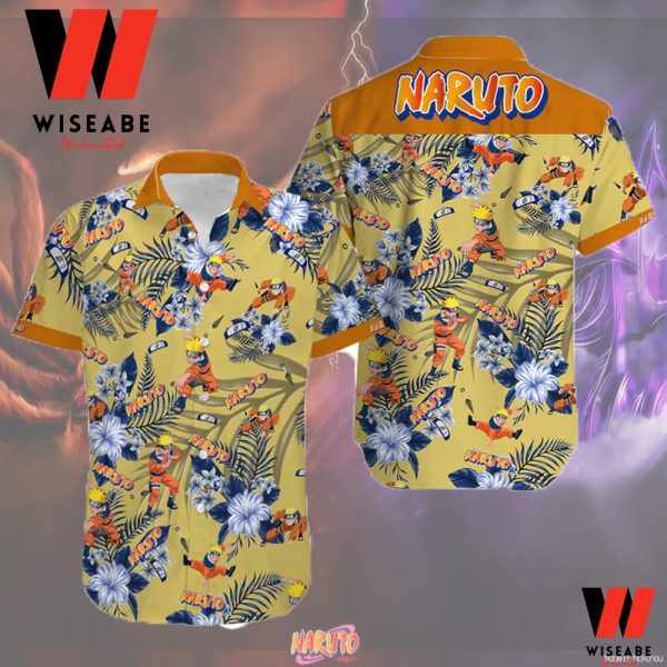 Yellow Tropical Flowers And Naruto Anime Hawaiian Shirt, Naruto Merchandise