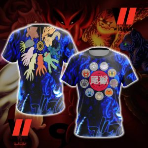 Blue Nine Bijuu Naruto Anime Shirt, Naruto Merchandise