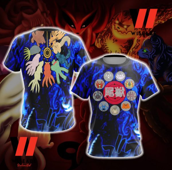 Blue Nine Bijuu Naruto Anime Shirt, Naruto Merchandise