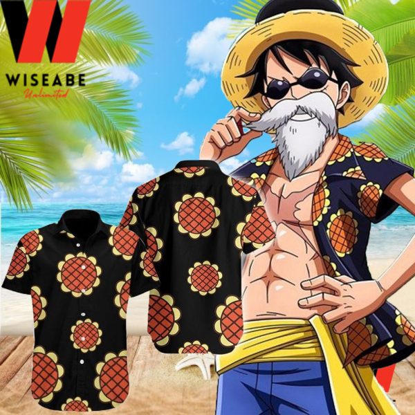 Cheap Luffy Dressrosa Lucy Sunflower One Piece Anime Hawaiian Shirt, One Piece Merchandise