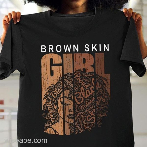 Cheap African American Womens Brown Skin Girl Junteenth T Shirt, Black Month History T Shirt