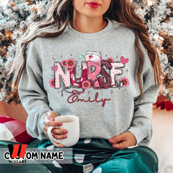 Custom Name Valentines Day Nurse Couple Sweatshirt, Personalized Valentines Day Gifts