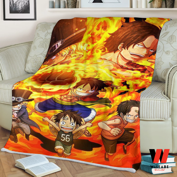 Cute One Piece ACE Sabo And Luffy On Fire Blanket, One Piece Merchandise