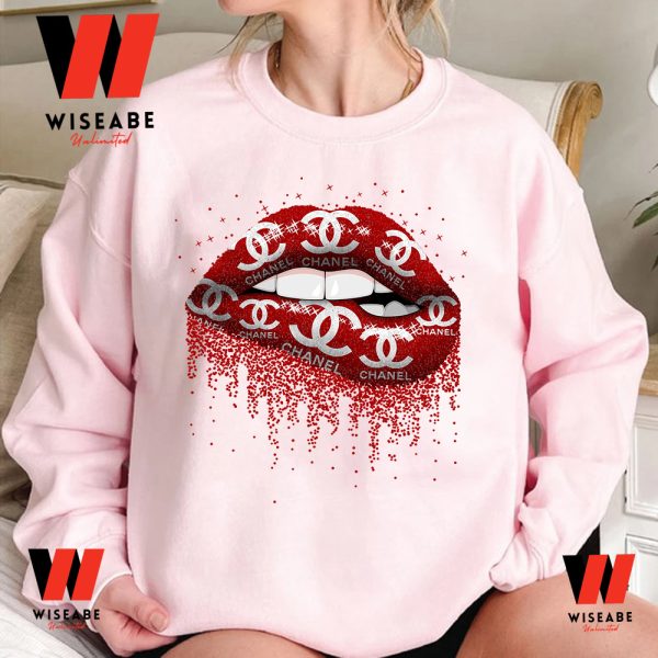 Cheap Red Lips Chanel Inspired Sweatshirt, Birthday Gift For Your Daughter