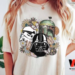 Retro Dark Vader Boba Fett And Stormtrooper Flowers T Shirt, Cheap Star Wars Merchandise