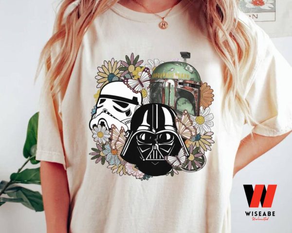 Retro Darth Vader Boba Fett And Stormtrooper Flowers Star Wars T Shirt, Cheap Star Wars Merchandise
