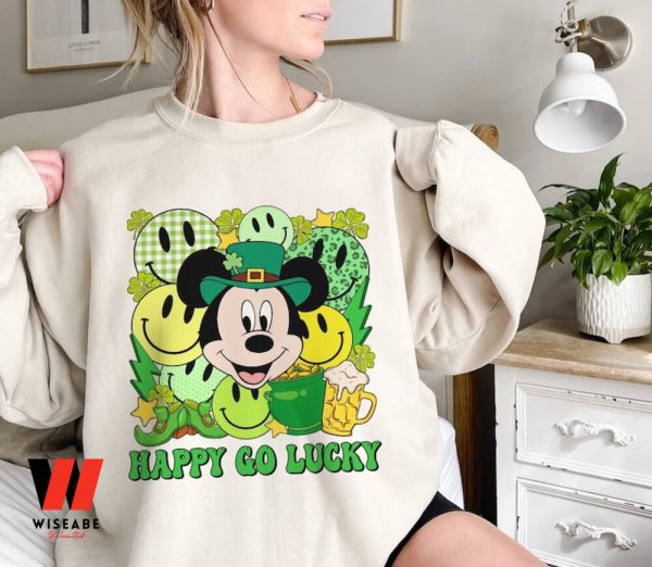 Vintage Mickey Happy Go Lucky Disney St Patricks Day Sweatshirt ,Cheap St Patricks Day Teacher Gifts