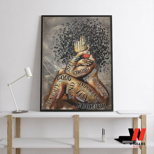 Music And Wine Melanin Black Queen Wall Art Canvas, Gifts For Young Black Girl