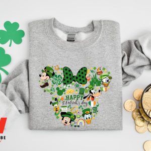 Mickey Mouse And Friends Lucky Irish Green Pattern Disney St Patrick Day Family T Shirt, Unique St Patricks Day Gift