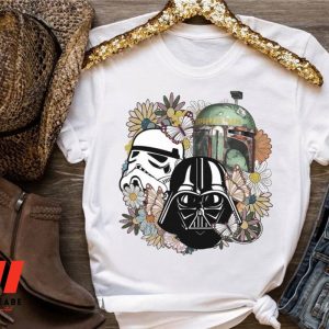 Retro Dark Vader Boba Fett And Stormtrooper Flowers T Shirt, Cheap Star Wars Merchandise