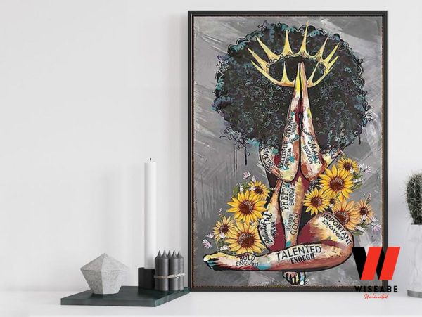 Creative Black Queen With Sunflower Wall Art Poster, Black Mothers Day Gifts