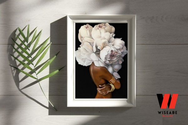 African American Women Black Girl With Flower Pot Head Wall Art Canvas, Black Mothers Day Gifts