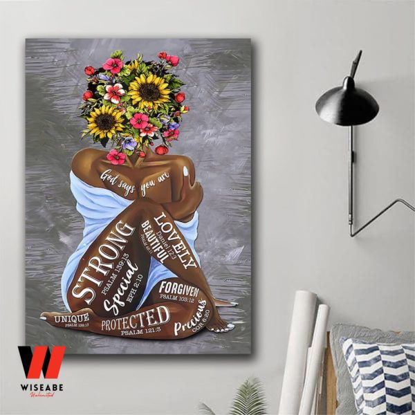 Flowers Pot Head Sexy African American Womens God Says You Are Strong Lovely Wall Art Poster, Gifts For Young Black Girl