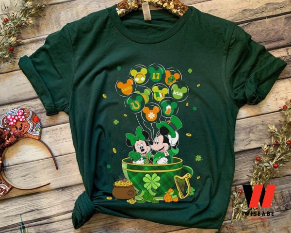 Vinatge Mickey and Minnie Irish Balloon Tea Cup Disney St Patricks Day Shirt, Cheap St Patricks Day Gift