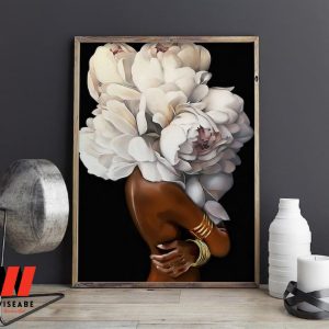 African American Women Black Girl With Flower Pot Head Wall Art Canvas, Black Mothers Day Gifts
