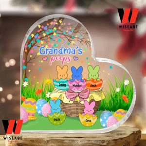 Customized Bunny Eggs Happy Easter Day Heart Acrylic Plaque, Personalized Easter Gift