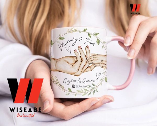Custom Kid’s Name Mummy Team Mom Coffee Mug, Personalized New Mom Mug