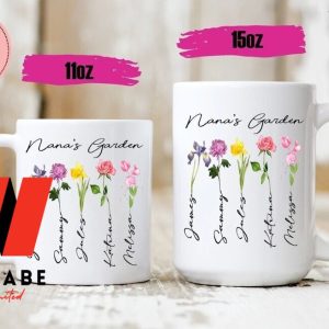 Custom Kids Name Mama Garden Birth Flowers Mom Coffee Mug, Personalized Mom Mug, Mothers Day Gifts