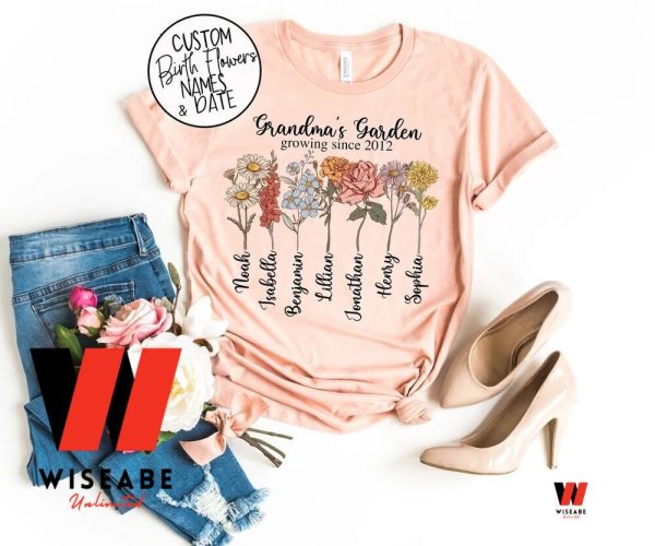 Custom Mothers Garden Birth Flowers T Shirt, Personalized Mothers Day Shirt, Mother’s Day Gifts From Daughter