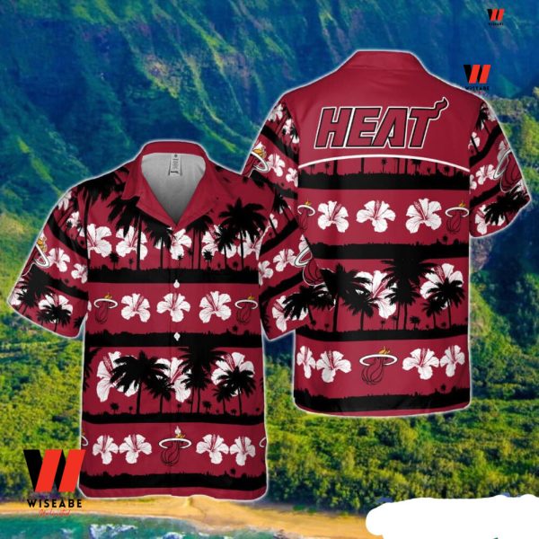 Cheap Tropical Flowers Pattern NBA Basketball Miami Heat Red Hawaiian Shirt
